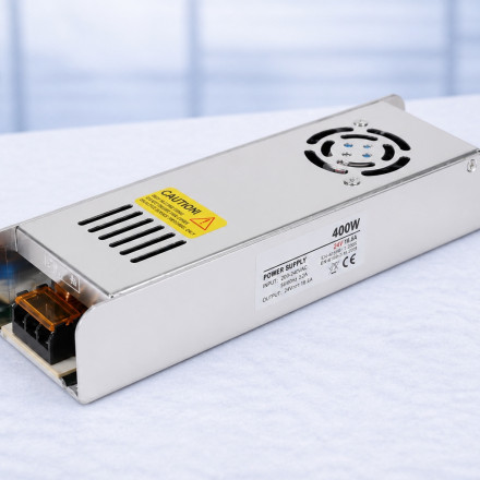 24V 16.7A İç Mekan Slim Adaptör - Metal Kasa, Yüksek Verimli